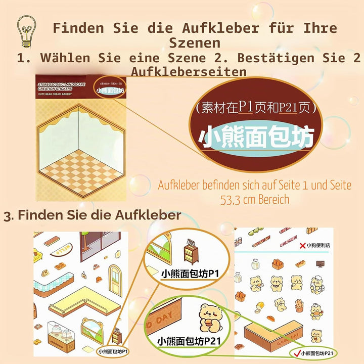 30 Sets 3D-Miniatur-Aufkleber-Szenen, 30 Set