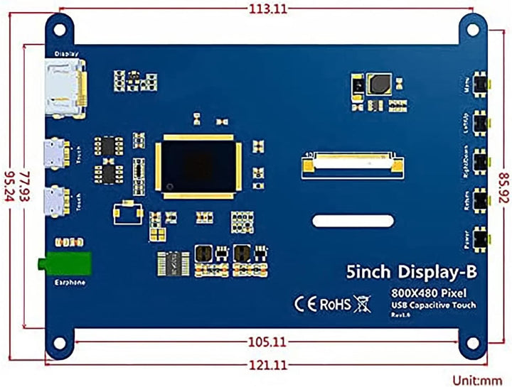 ELECROW Mini Monitor für Raspberry Pi, 5-Zoll HD Touchscreen Monitor 800x480 Kompatibel mit Raspberr
