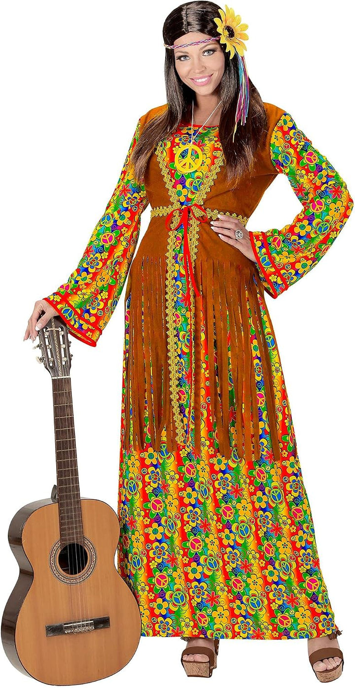 "HIPPIE WOMAN" (dress with vest, peace sign necklace) - (L), L