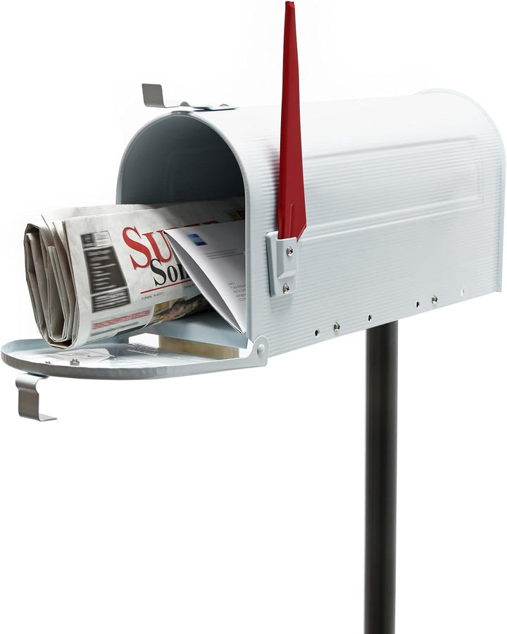 Wiltec Set US Mailbox weiss 180 x 220 x 480 mm, amerikanischer Briefkasten mit Fahne, Standbriefkast