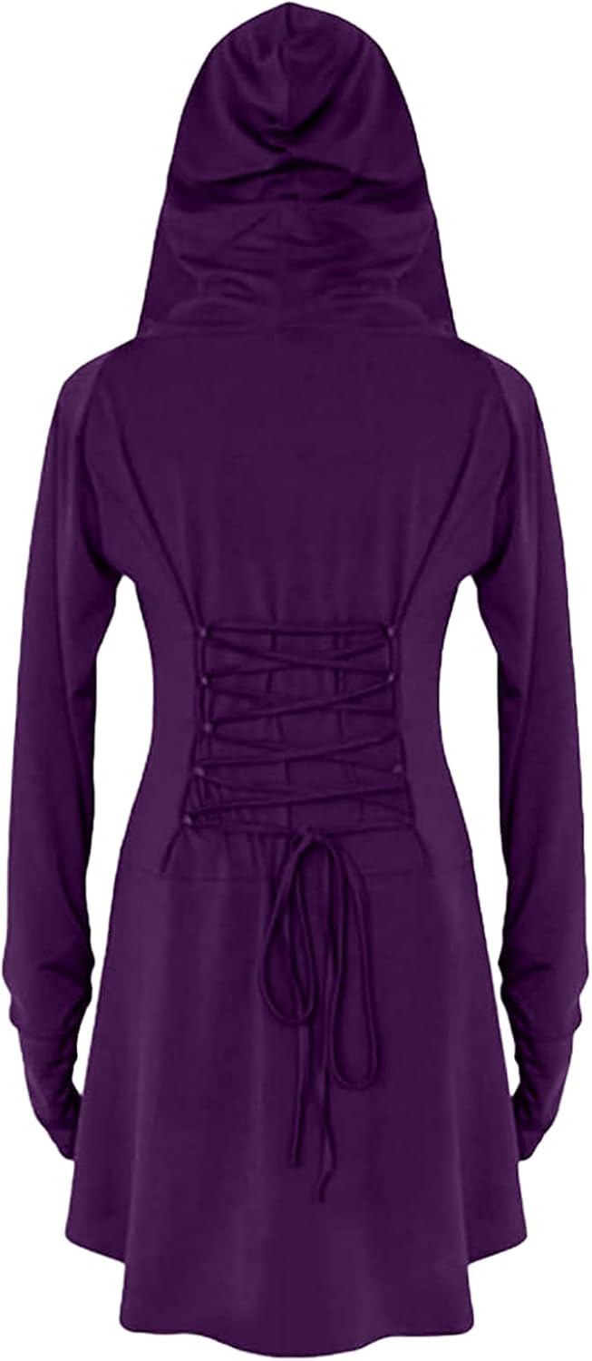 Pianocean Mittelalter Kleidung Damen, Renaissance Kleid, Gothic Kleid，Renaissance Mit Kapuze Langarm