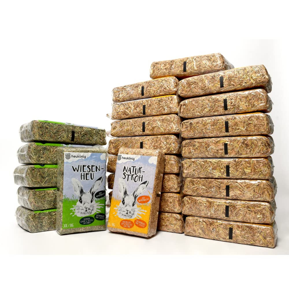 Heukönig 6x1kg Heu und 18x1kg Stroh Kombi-Paket, Perfekt als Einstreu und Futter - Natürlich & Staub