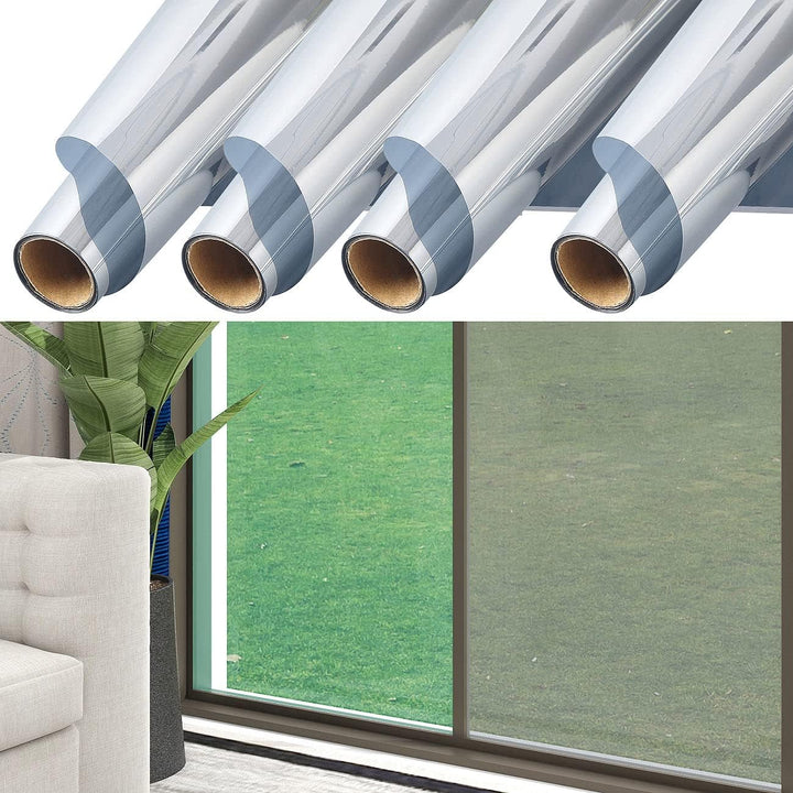 infactory Sonnenschutz-Folie: 4er-Set Isolier-Spiegelfolie, selbstklebend, Sicht-/UV-Schutz,60x200cm