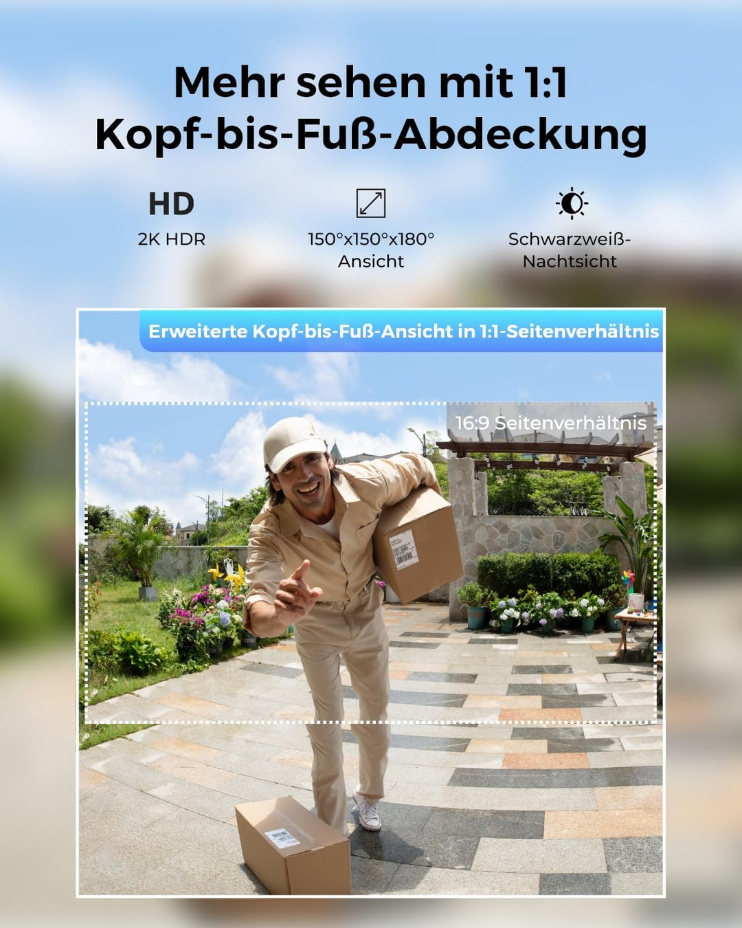 Reolink Doorbell Battery, Smart 2K Dualband-WLAN Akku-Türklingel, 1:1 Kopf-bis-Fuss-Ansicht, Persone