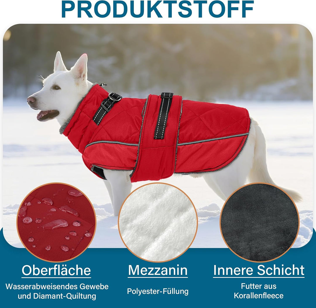 Katzinst Wintermantel Hund M, Wintermantel Hunde mit Hohem Kragen, Warmer Hundejacke mit D-Ring für