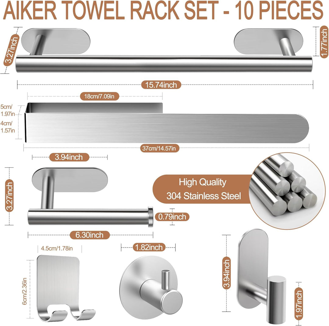 AIKER Handtuchhalter Ohne Bohren,10PCS Aktualisierte Version Handtuchhalter Set,Verdickter Hochwerti