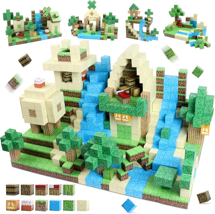 128 Stück Magnetische Bausteine - Build Mine Magnet Welt World Strand Set,Magnetic Building Blocks,M