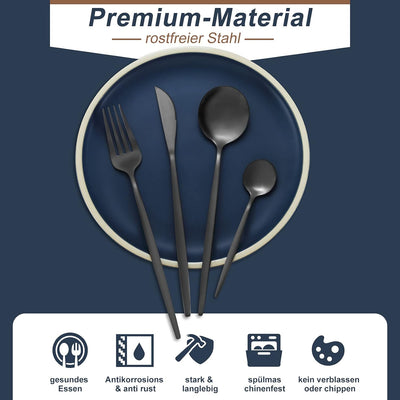 Bestdin Besteck Set 6 Personen, 24 teilig Edelstahl Besteckset Schwarz Matt, Essbesteck Set mit Mess