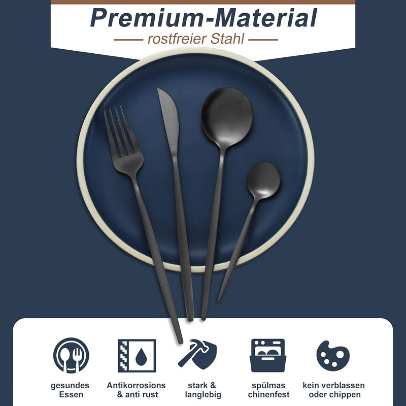 Bestdin Besteck Set 6 Personen, 24 teilig Edelstahl Besteckset Schwarz Matt, Essbesteck Set mit Mess