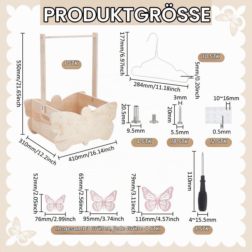 UNICRAFTALE Babyparty Aufbewahrungsbox Aus Holz Mit Schmetterlingsmotiv Inklusive 12 hohlem Schmette