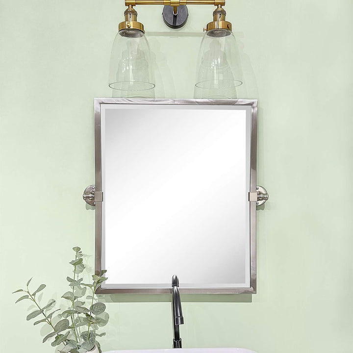 58 x 61 cm gebürstetes Nickel-Metallrahmen, schwenkbarer rechteckiger Badezimmerspiegel aus Edelstah