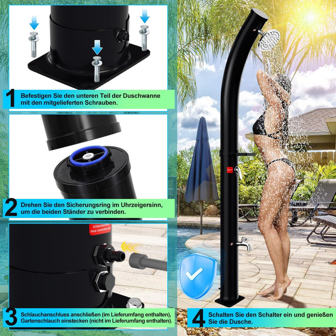 Solardusche 20L Bogen Solar Gartendusche warmes Wasser Bis Zu 60°C Ohne Stromanschluss Pooldusche Ca
