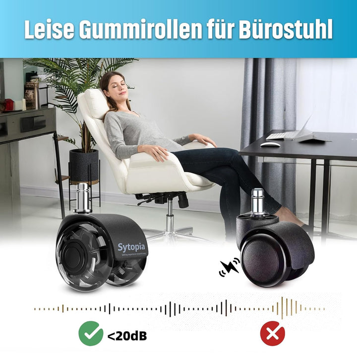 Sytopia Bürostuhl Rollen, 5er Set Rollen für Bürostühle, 11x22mm Hartbodenrollen für Bürostuhl Stuhl