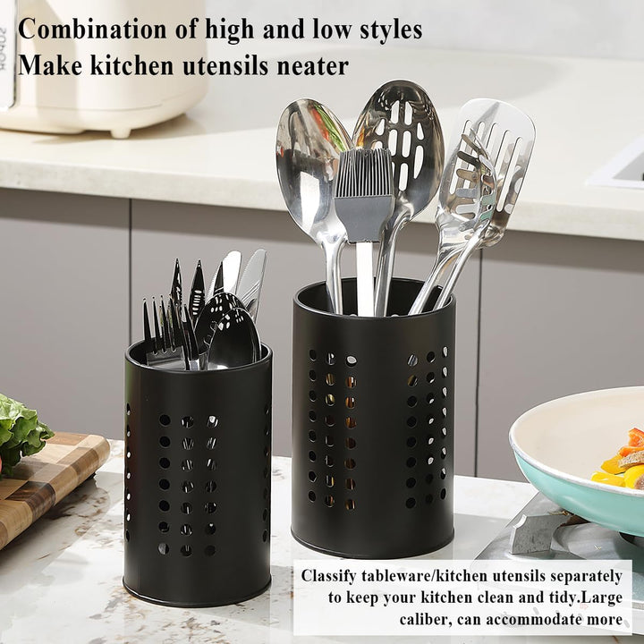 Evanda Küchenutensilienhalter für Arbeitsplatte 2er, Edelstahl Schwarze Utensilien Caddy, Bauernhaus