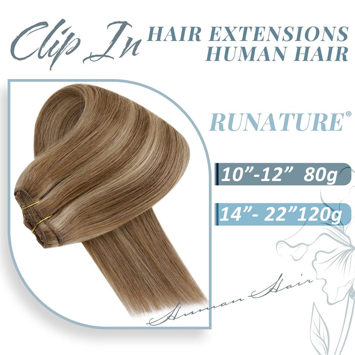 RUNATURE Blond Clip Extensions Echthaar Dunkelblond mit Goldblond Glatt Haar Clip in Haarextensions