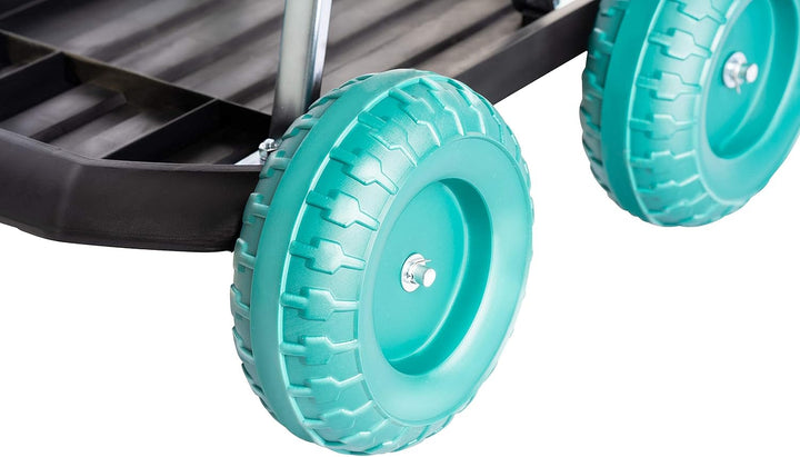 UPP fahrbarer Gartenwagenrollsitz bis 130 kg mit Ablage | Knie- und rückenschonende Sitzgelegenheit