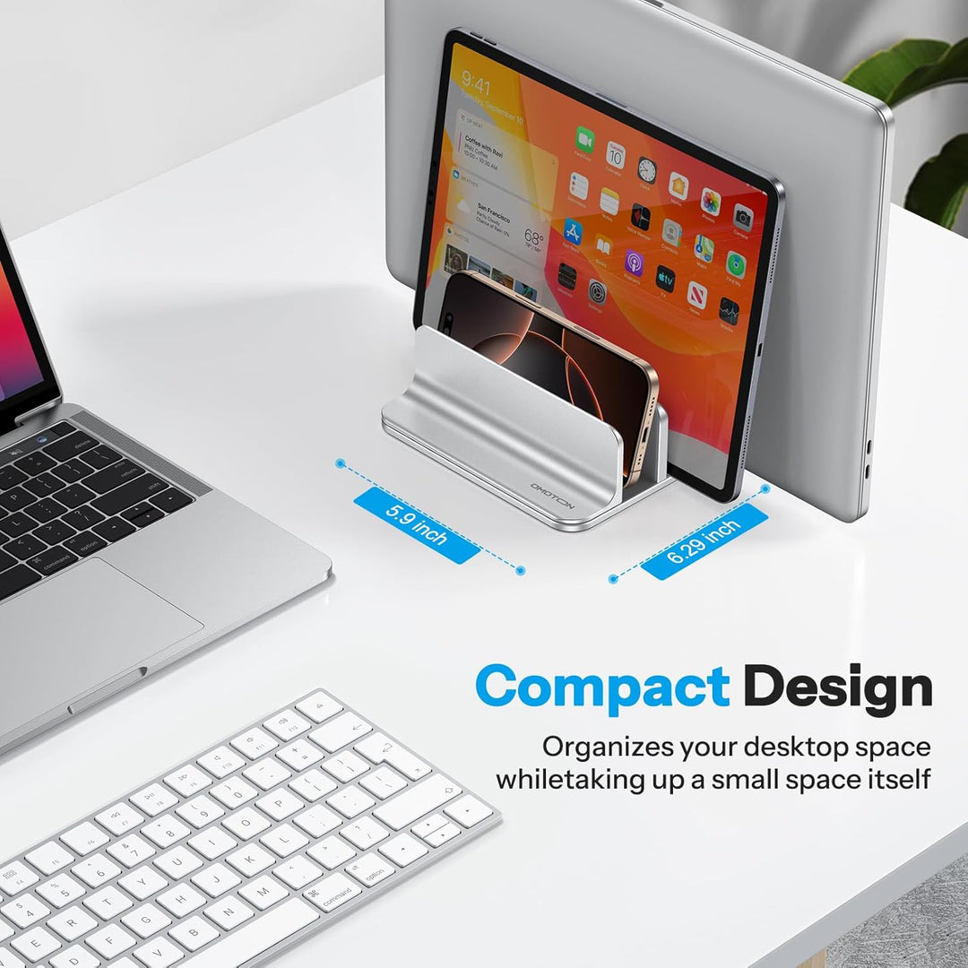 OMOTON 3 Slot Aluminium Vertikal Laptop Ständer, Verstellbarer Notebook Ständer, Laptop Halterung fü