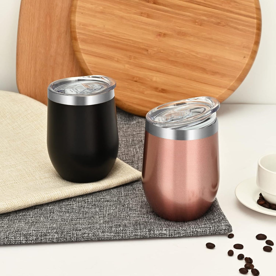 Joymaking 4 Stück Weinbecher Edelstahl, Stemless Weinbecher mit Deckel, Doppelwandige Unbreakable Tr