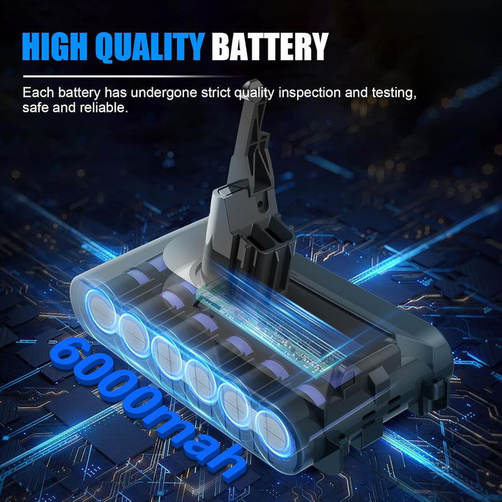 6000mAh Ersatzakku für Dyson V8 Akku, Gripkankg Akku für Dyson V8 Absolute Animal Extra Slim Fluffy