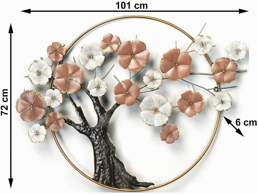 Kobolo Metallbild 3D Wanddeko - Cherry Blossom - aus Metall in Pastell- und Goldtönen