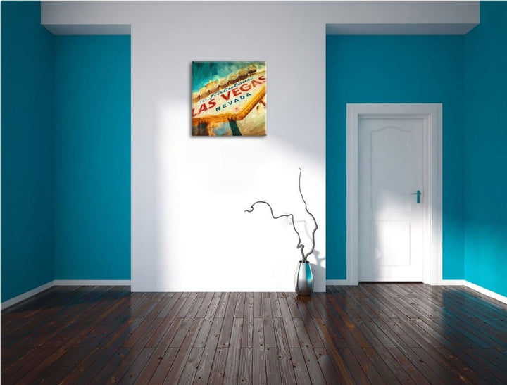 Pixxprint Las Vegas Schild im Retro-Look als Leinwandbild/Grösse: 70x70 cm/Wandbild/Kunstdruck/ferti