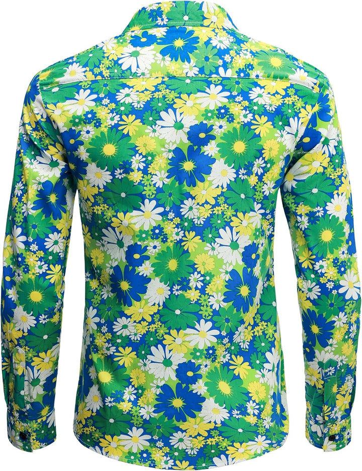 JOGAL Herren Regular Fit Floral Business Hemd Langarm Button Down Print Freizeithemd S Blau Grün Gän