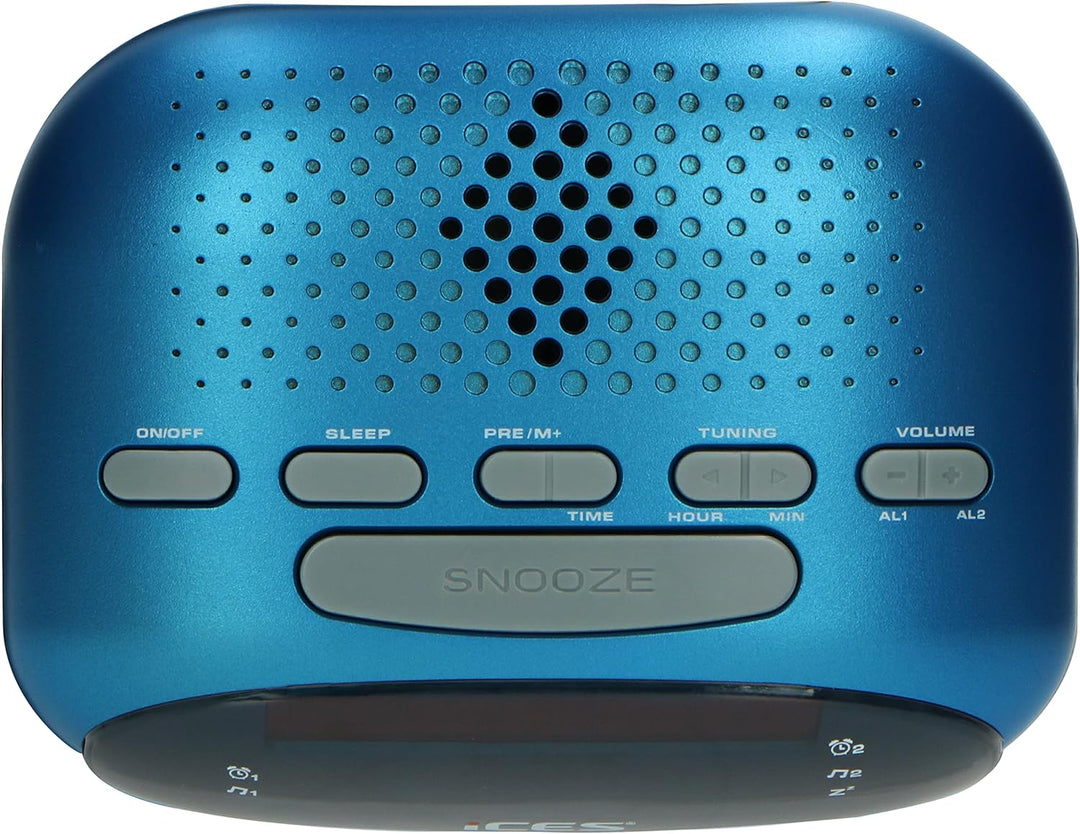Ices ICR-210 Blue - FM Uhrenradio - Radiowecker mit 2 Weckzeiten - PLL FM - Schlummerfunktion - Slee