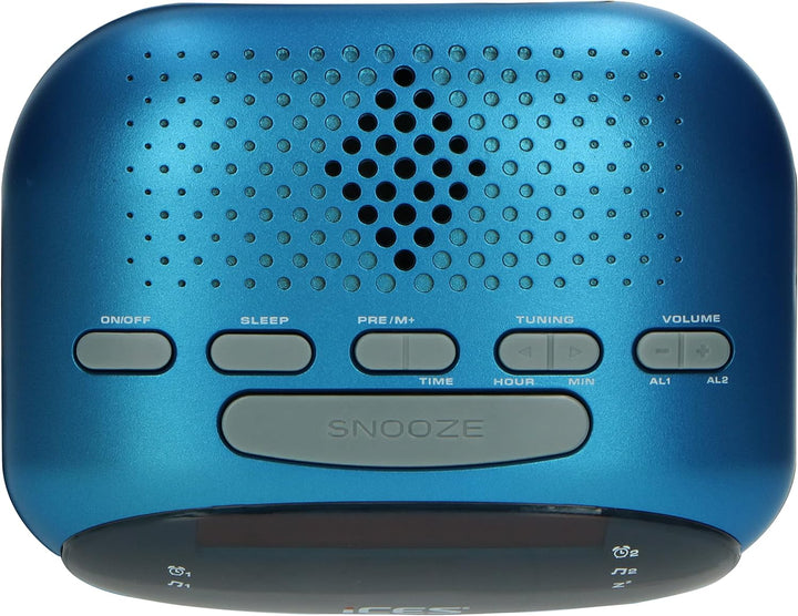 Ices ICR-210 Blue - FM Uhrenradio - Radiowecker mit 2 Weckzeiten - PLL FM - Schlummerfunktion - Slee