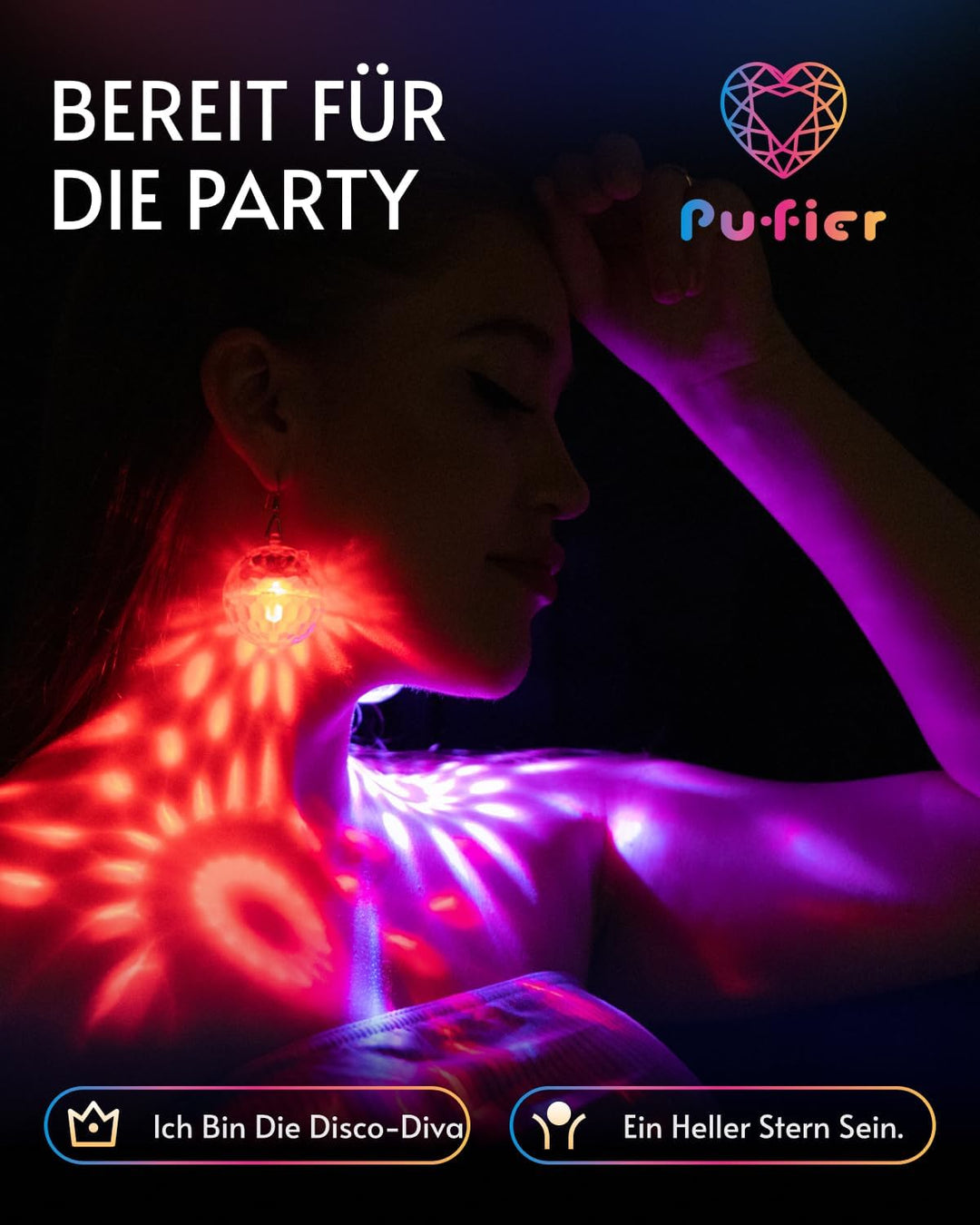 LED Ohrringe Disco Ball Ohrringe 7 RGB Licht Projektion Licht Ohrringe für Frauen Wiederaufladbare L