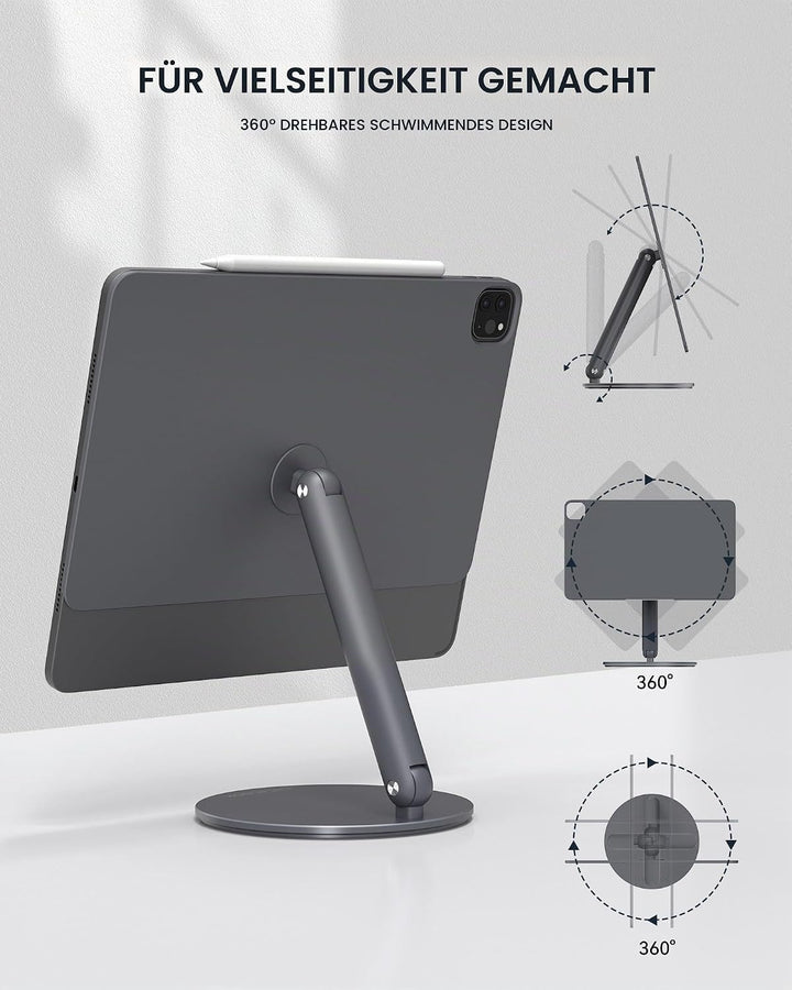 LULULOOK Aufrüstung Drehbar Magnetisch iPad Ständer, Faltbarer iPad Pro Ständer mit 360° Schwenk Bas