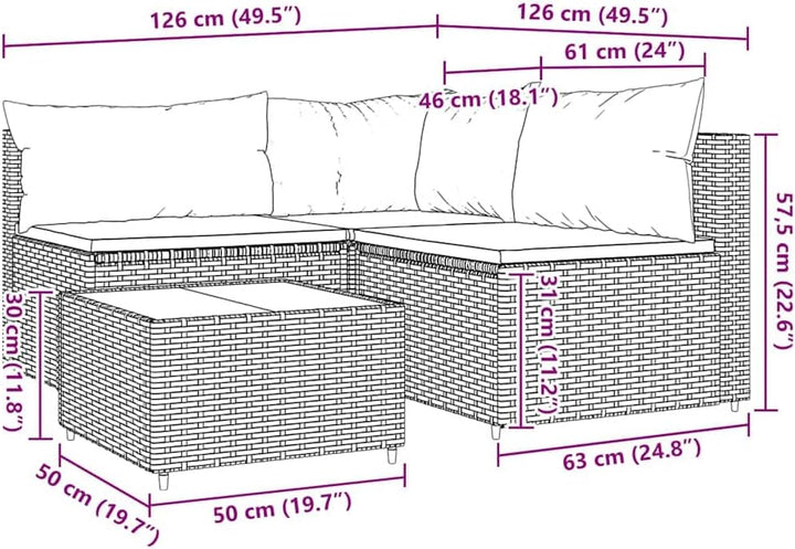 vidaXL Garten Lounge Set 4-TLG., Gartenmöbel Set mit Kissen, Sitzgruppe für Garten Terrasse, Modular