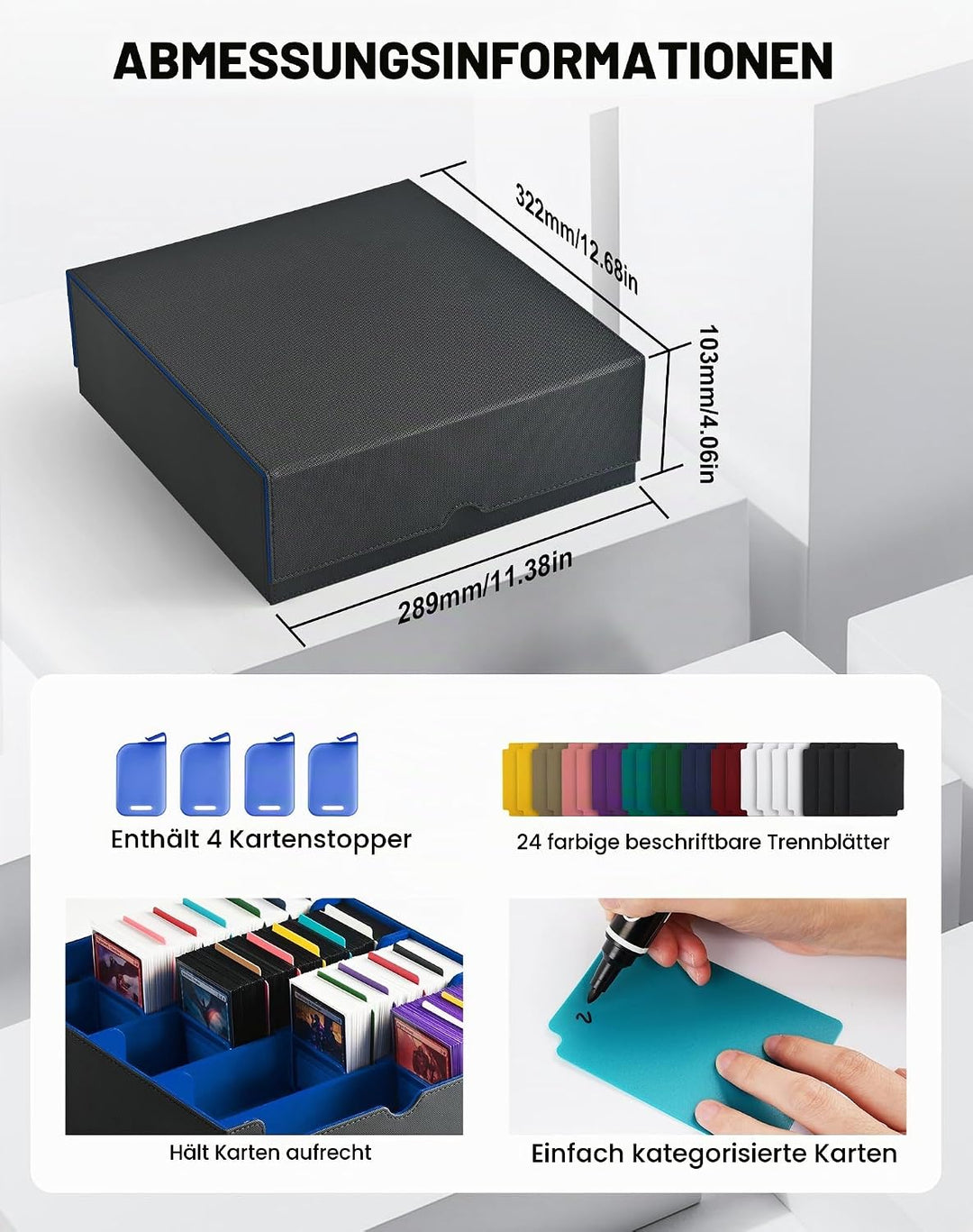 ZLCA Trading Card Storage Box, Commander Card Deck Case Holds 2400+ Cards, MTG Deck Box mit 4 Stopfe