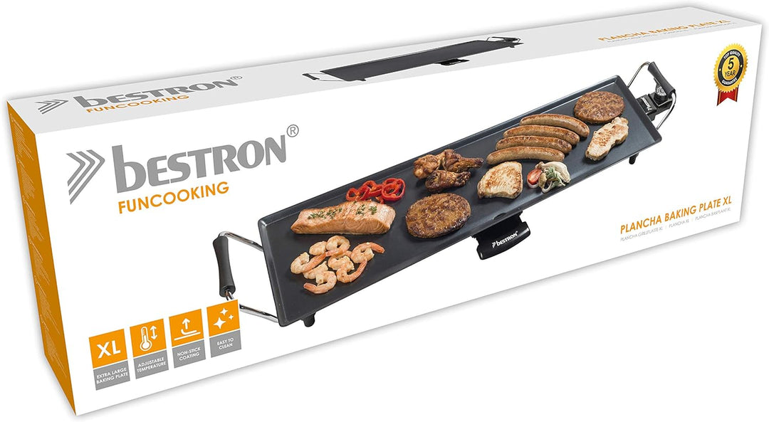 Bestron elektrischer Tischgrill, XL Plancha-/Teppanyaki-Grillplatte mit Antihaftbeschichtung, Grills
