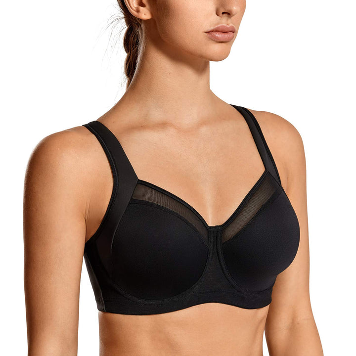 SYROKAN Damen Starker Halt Sport BH - Mesh mit Bügel Ringerrücken Ohne Einlagen Fitness Lauf Joggen