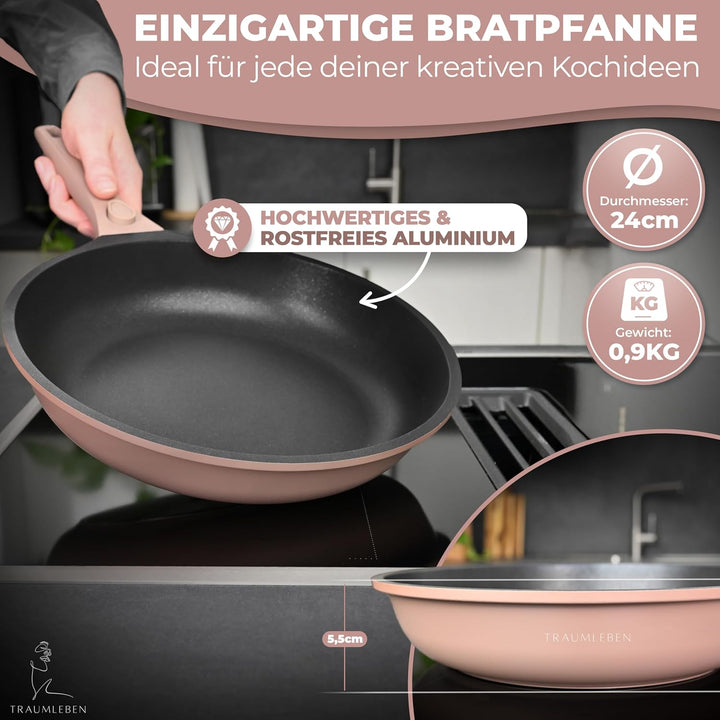NEU Bratpfanne 24 cm mit abnehmbarem Griff, Antihaftbeschichtung, PFOA frei, für Induktion geeignet