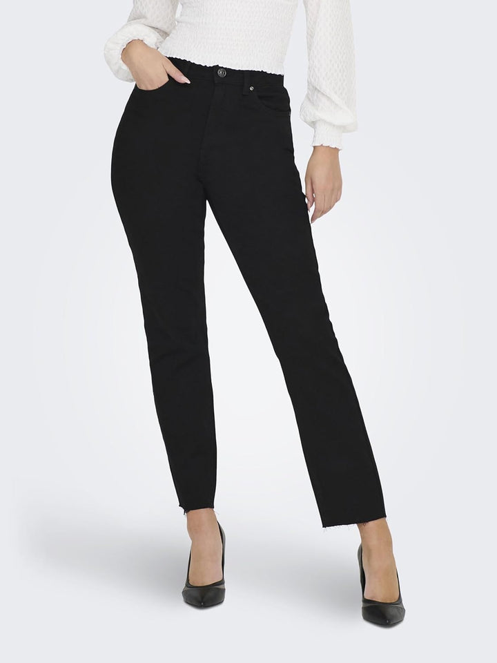 ONLY Damen ONLEMILY HW STR CRP ANK RAW MAE034 15219264 S Black Denim, S Black Denim