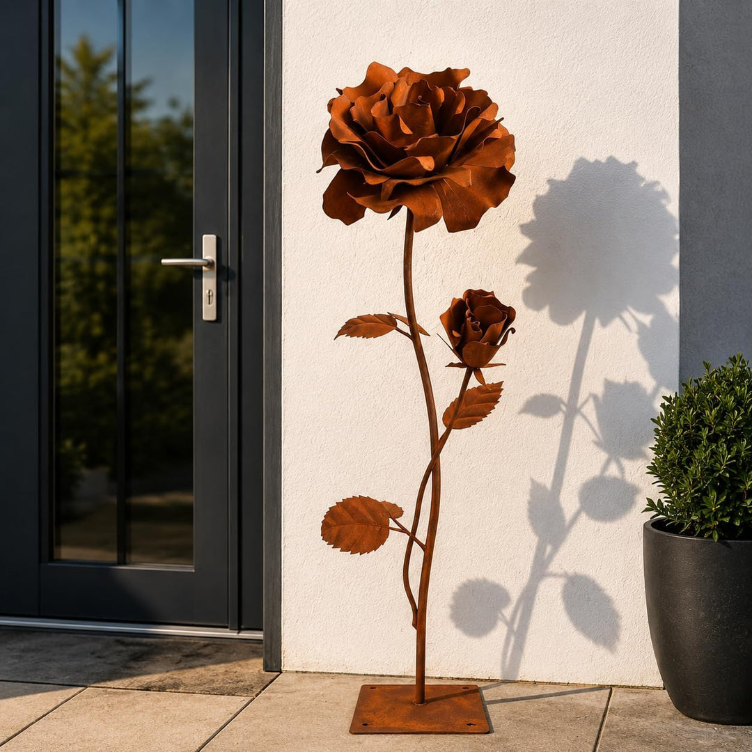 Terma Rost 3D Rose XXL 120 cm Höhe Rostblume Gartendeko rost Gartenfigur gross Metallfigur Garten Sc