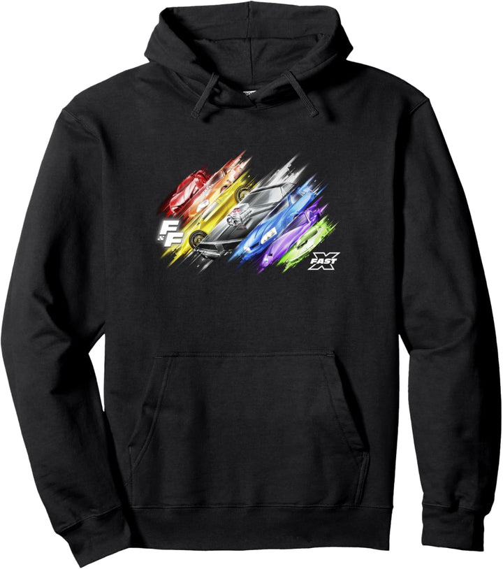 Fast X Rainbow Gradient Race Car Vignette Panels Pullover Hoodie