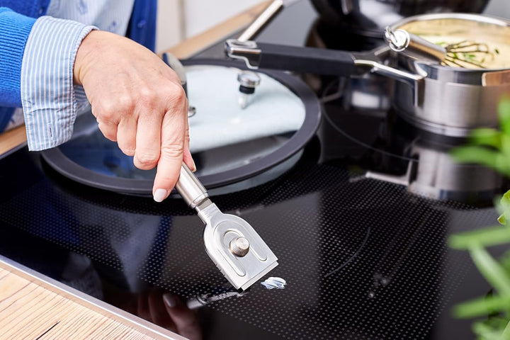 RÖSLE Reiniger für Glaskeramik-Kochflächen, Hochwertiger Schaber zur Reinigung von Ceranfelder, Edel