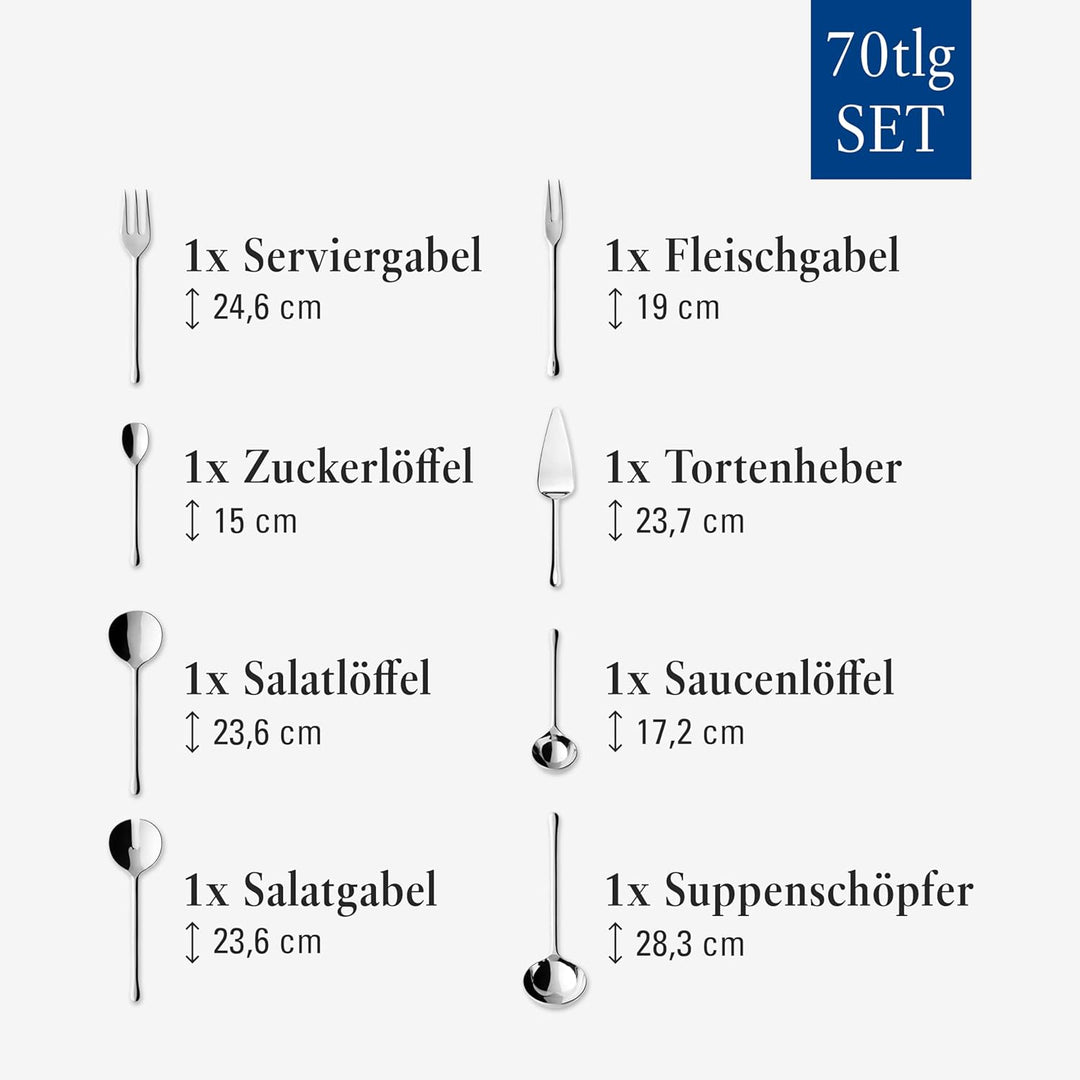 Villeroy &amp; Boch - Udine Besteckset 70-teilig Silber, Spülmaschinenfest, Besteck Set für 12 Personen,
