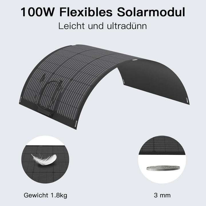 100W Flexibles Solarmodul, Leichtes ETFE Monokristallines 24V biegsames Solarpanel, IP68 Wasserdicht