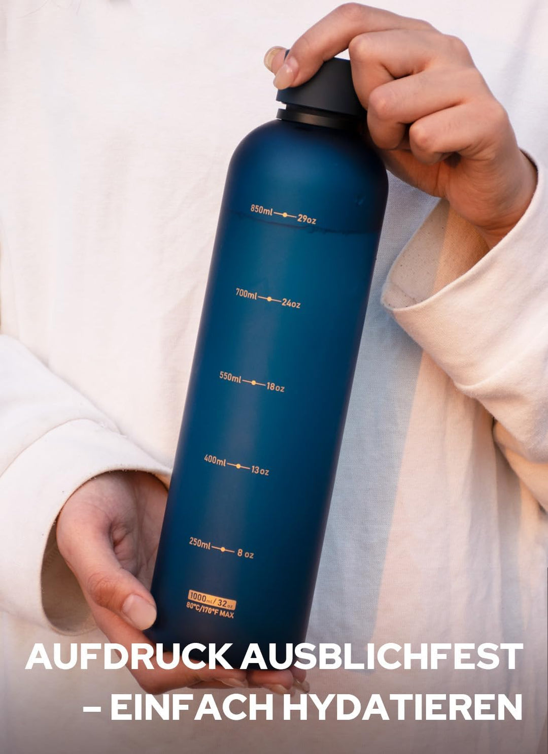 Opard Slim Trinkflasche 1l, Kohlensäure geeignet Wasserflasche, Water Bottle Spülmaschinenfest, BPA