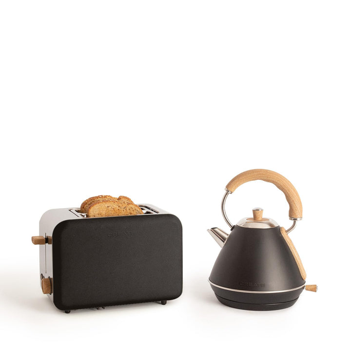 CREATE/PACK TOAST RETRO + KETTLE RETRO M/Schwarzer Toaster mit schwarzem Wasserkocher/Wasserkocher 1