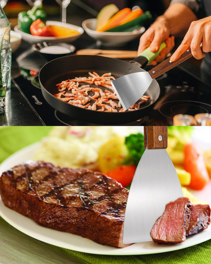 Kureny Grillspachtel Set aus Edelstahl,Grillspachtel Set mit Holzgriff,Kreativer Grillwender, Einzig