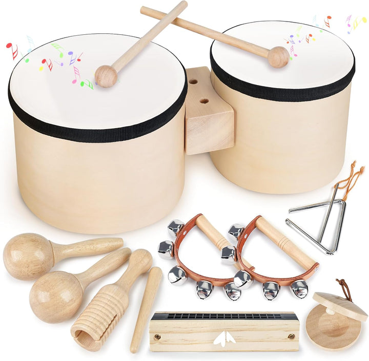 Spielzeug ab 3 Jahre Musikinstrumente Schlagzeug Kinder Trommel Holzspielzeug Montessori Kinderspiel