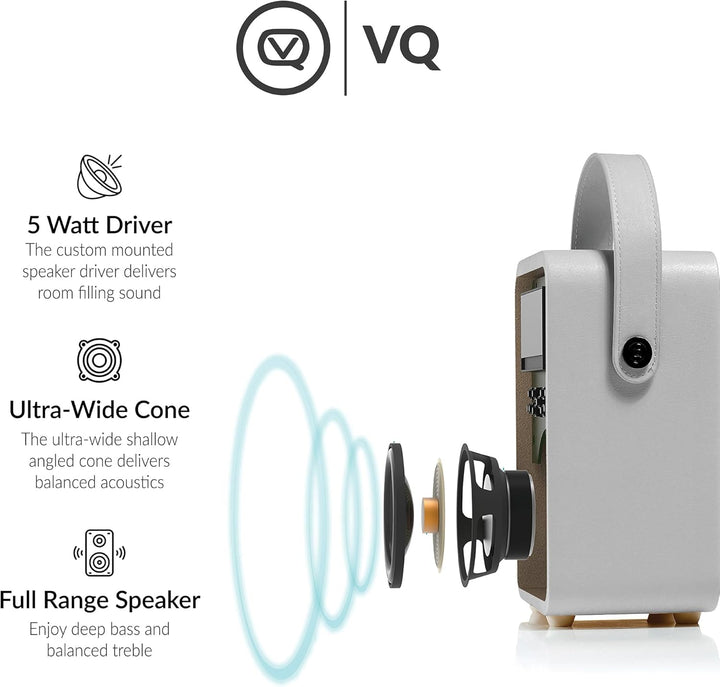 VQ Retro Mini DAB/DAB+ Digital- und FM-Radio mit Bluetooth und Weckfunktion - Hellgrau