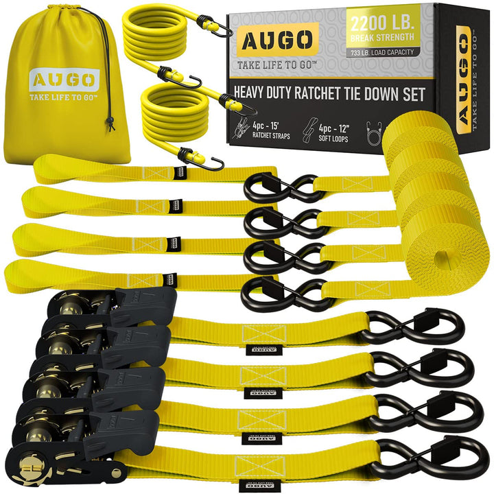 AUGO Spanngurte mit Ratsche – 4 Stück – 4,5 m –1000 kg Tragkraft – Lastengurte für bewegliche Geräte