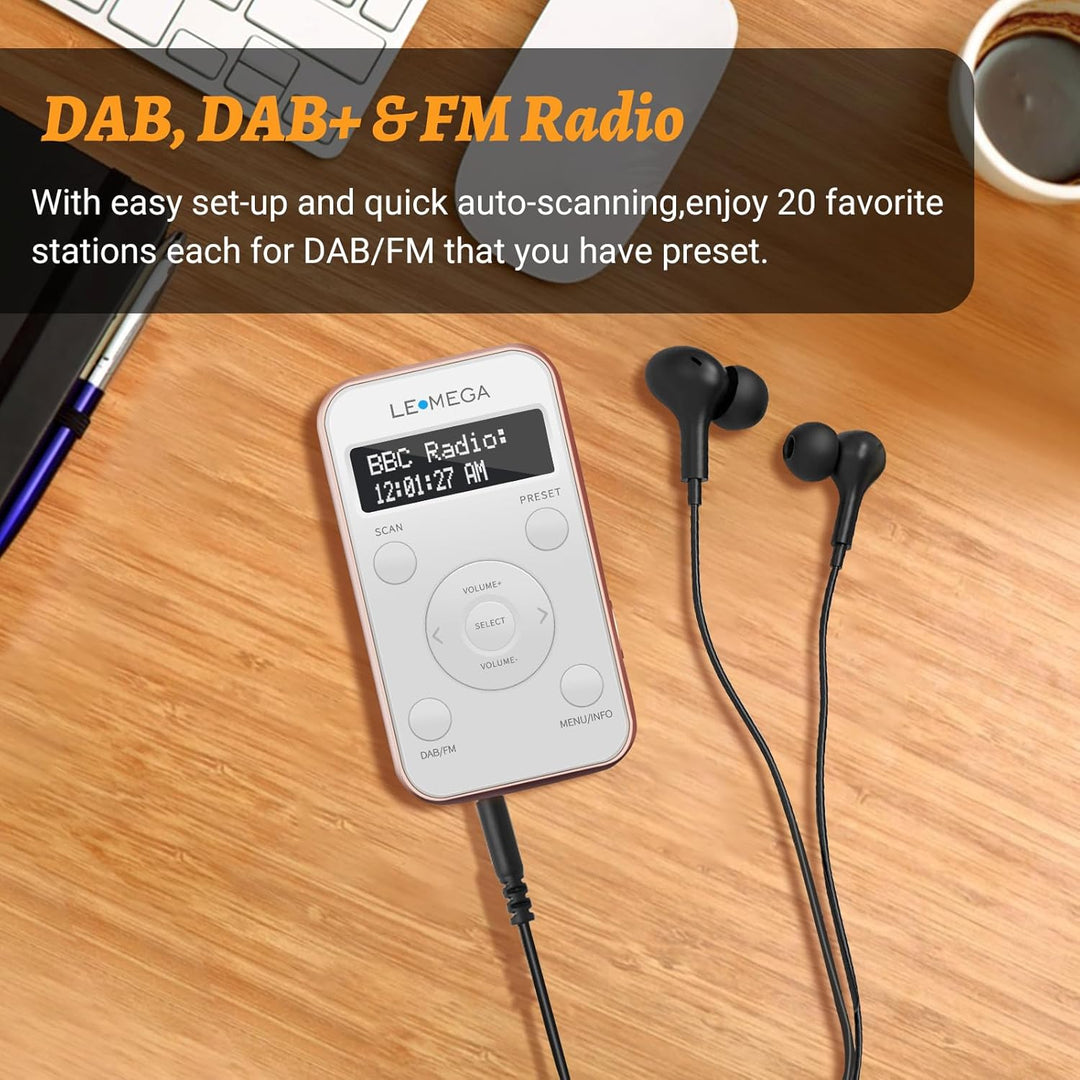 LEMEGA PR1L Taschen-DAB-Radio, FM-Radio, tragbares DAB+-Radio, inkl. Kopfhörer, wiederaufladbare Bat