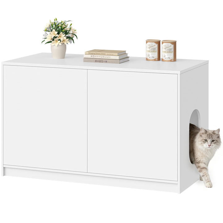 Katzenklo Schrank, Versteckte Katzenschrank, 100x50x60,5cm, Weiss | Katzentoilette Möbel, Katzenschr