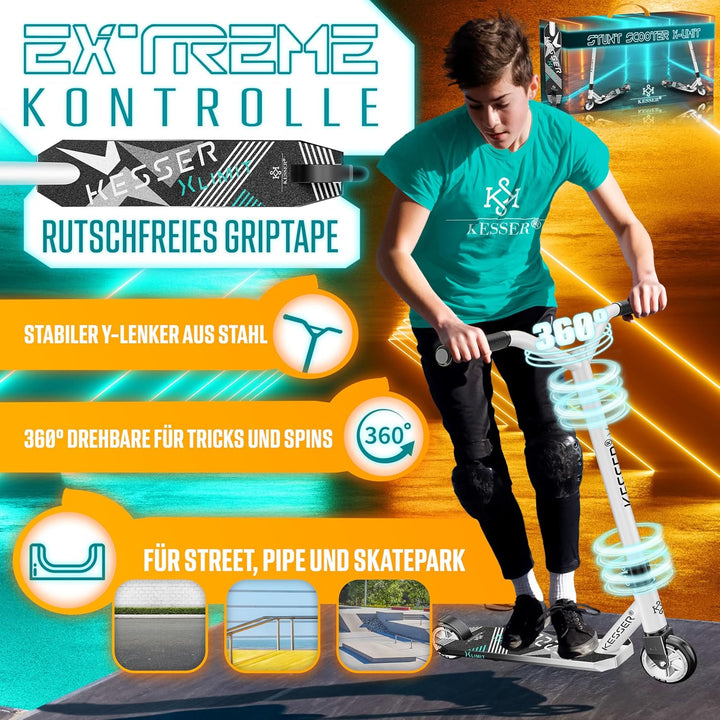 KESSER® Stunt Scooter X-Limit - 360° Lenkung Robuster Funscooter Stuntscooter mit ABEC 9 Kugellagern